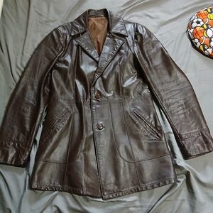 Men's Brown Leather‎ Jacket. Sz.40L. Vintage